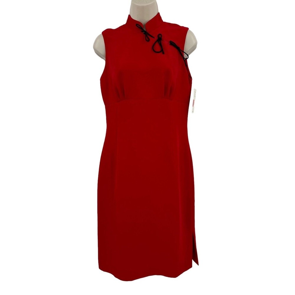 Vintage Liz Claiborne Dress Size 4 Red Mock Neck Sleeveless Sheath Knee Length
